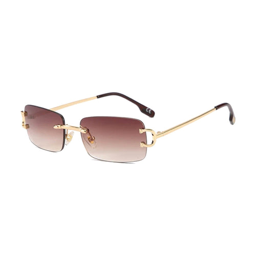 Cocoa — rimless rectangle sunglasses with brown gradient lenses, gold temples