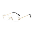 Crystal Gold — rimless rectangle sunglasses with clear lenses, gold temples