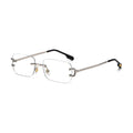 Crystal Silver — rimless rectangle sunglasses with clear lenses, silver temples