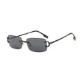 Onyx — rimless rectangle sunglasses with black lenses, dark temples
