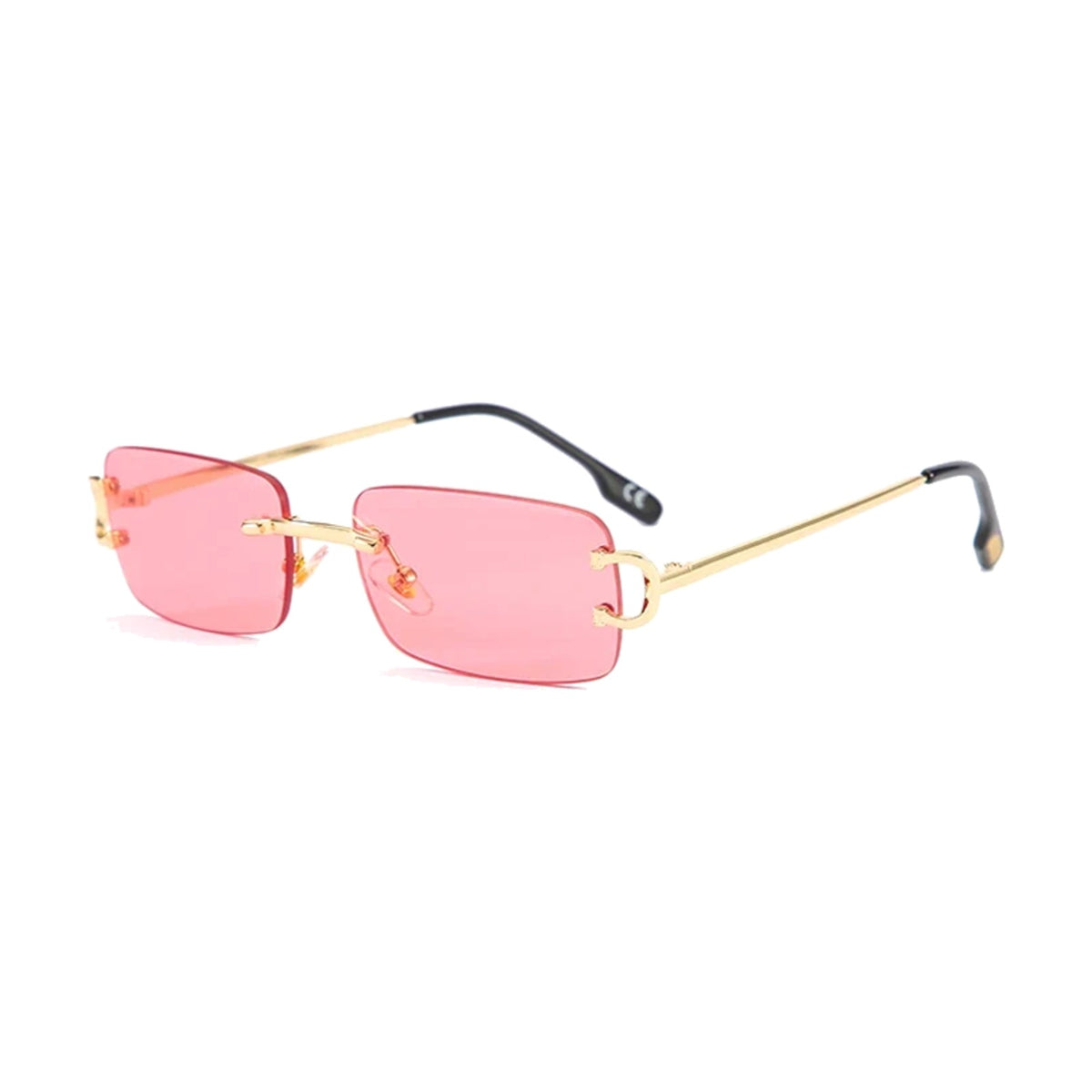 Rosé — rimless rectangle sunglasses with rose lenses, gold temples