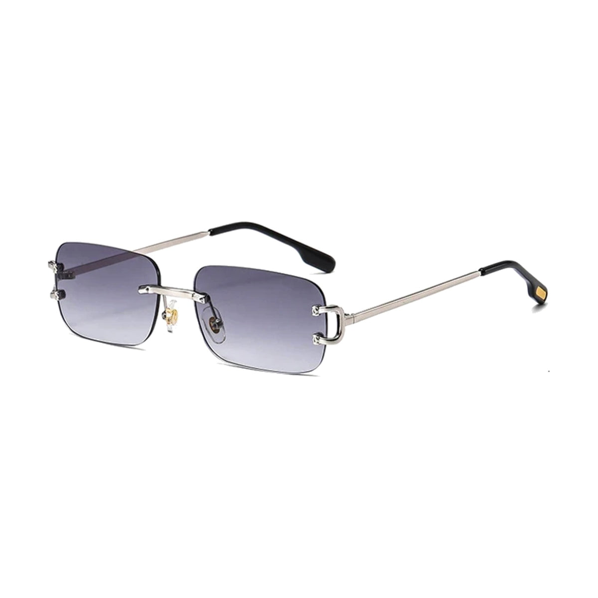 Smoke — rimless rectangle sunglasses with grey-to-violet gradient lenses, silver temples