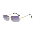 Violet — rimless rectangle sunglasses with violet gradient lenses, gold temples